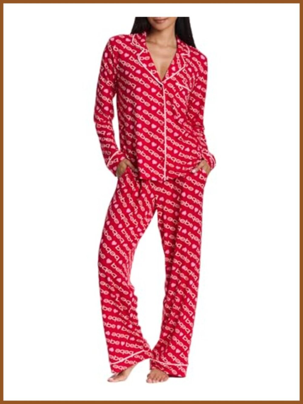 Women's 2-Piece Pajama Set Long Sleeve Button Down Top & Pants Soft Knit